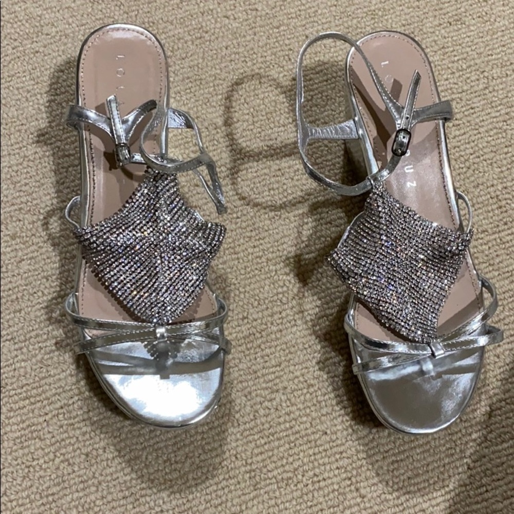 Lola Cruz Metallic Crystal Wedge Sandal